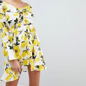 Boohoo ASOS Yellow Lemon Ruffle Mini Dress